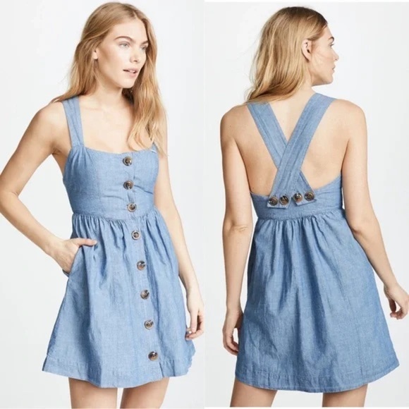 Free People Light Blue Button-Down Mini Dress - Picture 2 of 8